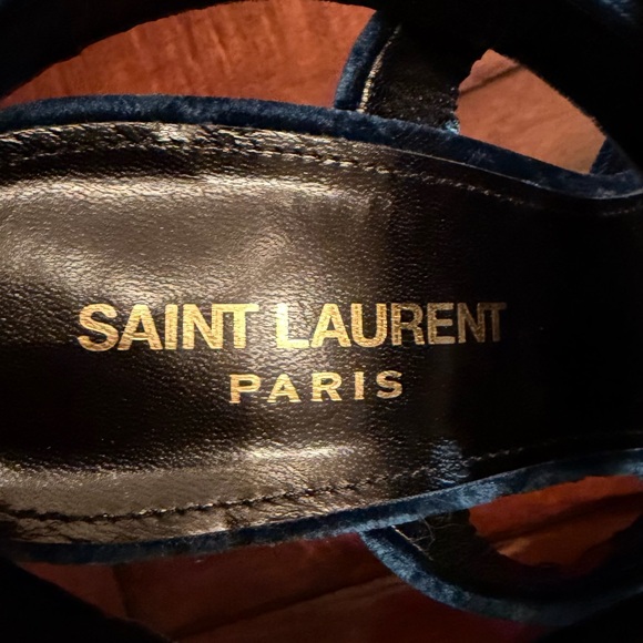 Saint Laurent Paris Blue Velvet Platform Heels Size 37 / US 7 - Picture 7 of 8